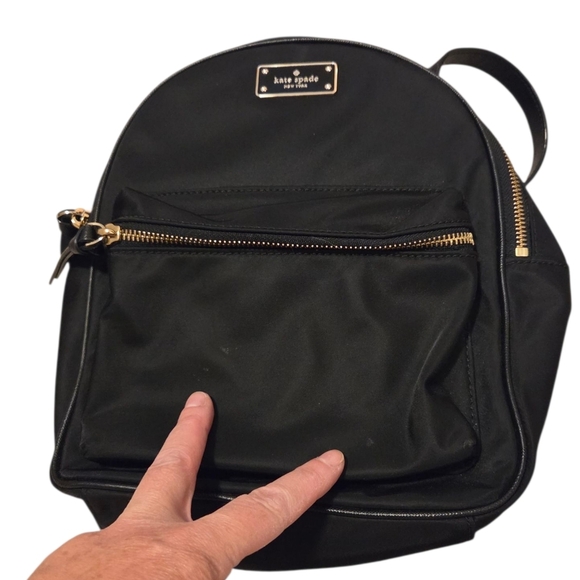 Kate Spade Small Wilson Road Nylon Backback Black Gold Zipper Purse Carryon - Picture 8 of 9